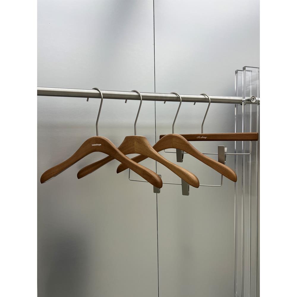 衣架服装店专用胡桃实木防滑高档木裤架防滑无缝山毛榉木衣服支撑