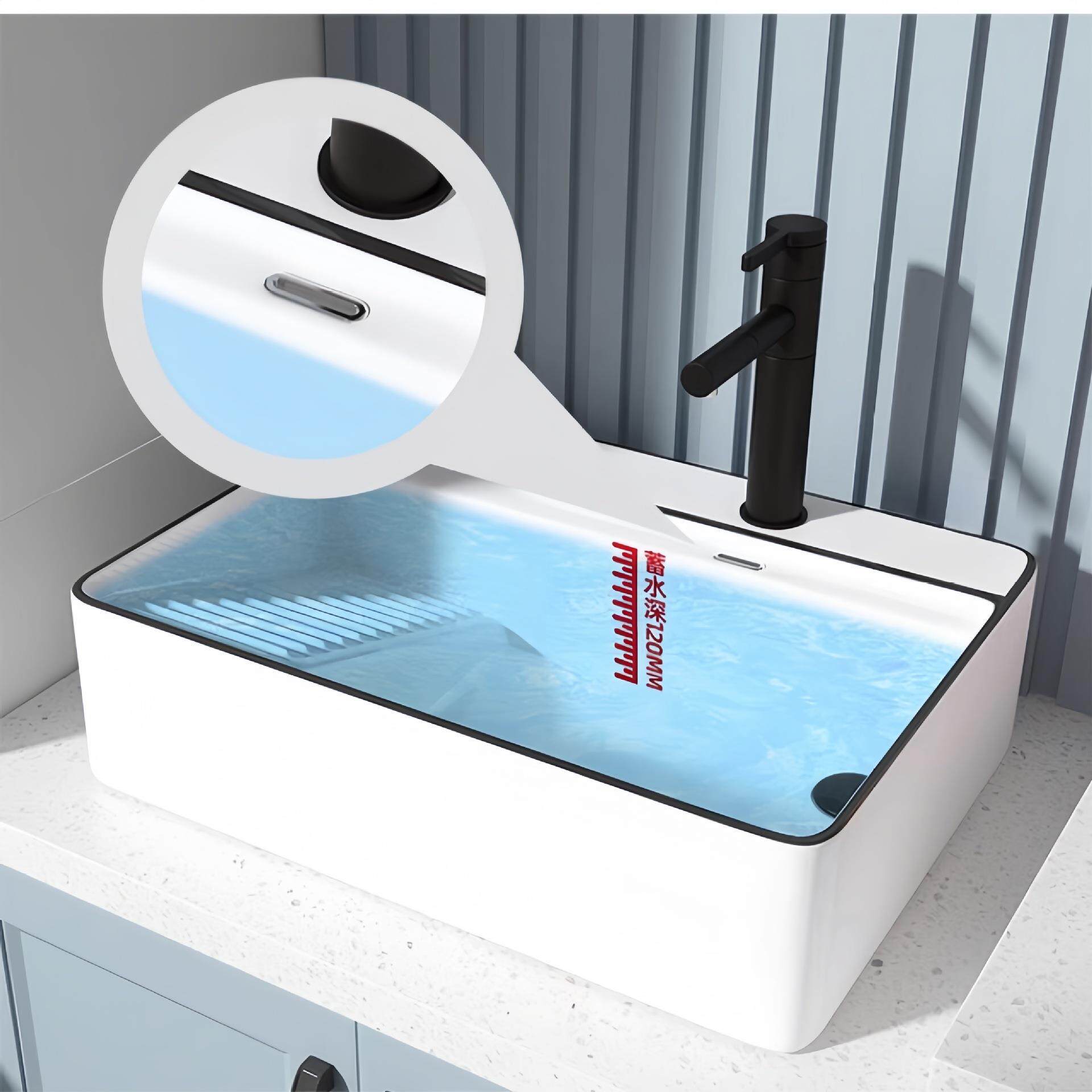 36上盆带搓衣板盆洗衣侧边左右侧排下水台盆台阳陶瓷洗台手单盆池