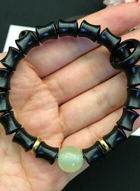 厂家黑檀木竹节珠8*10MM手串夜明珠木质跑环佛珠手链夜光