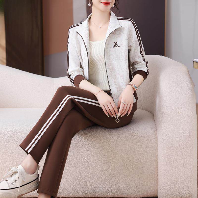 轻妈妈衣套件装春秋高级年感印花上中老年女装82298066秋装外套两