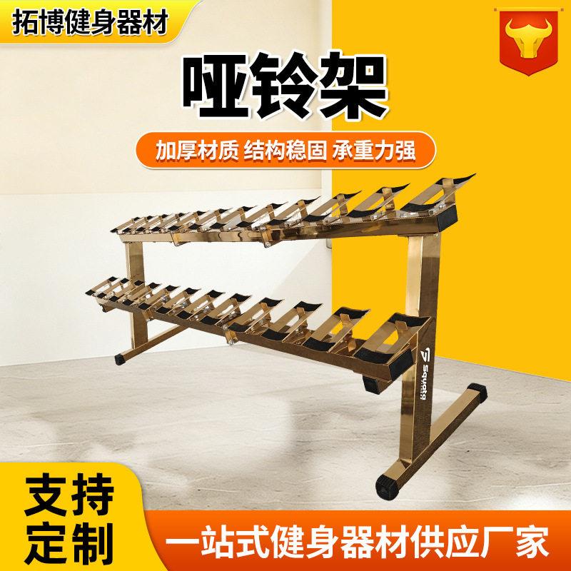 端金色镀钛不锈钢哑铃架跨境健身房锻炼家用收纳架器材放置架
