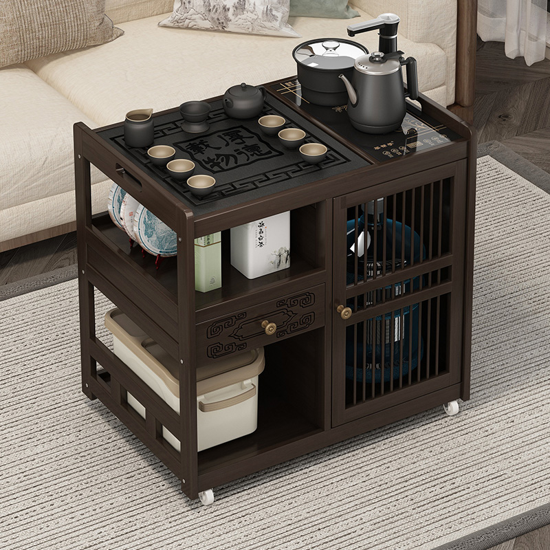 移动茶台小茶桌家用实木茶车带轮阳台功夫茶几茶具套餐烧水壶一体