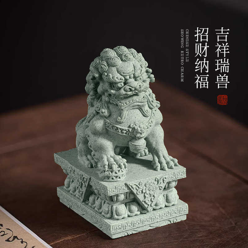 国潮摆件瑞兽青砂石石狮子鱼缸造景创意花园门廊景观摆件传统文化,家居饰品,装饰摆件,淘宝优惠券,粉丝福利购,淘宝优惠卷