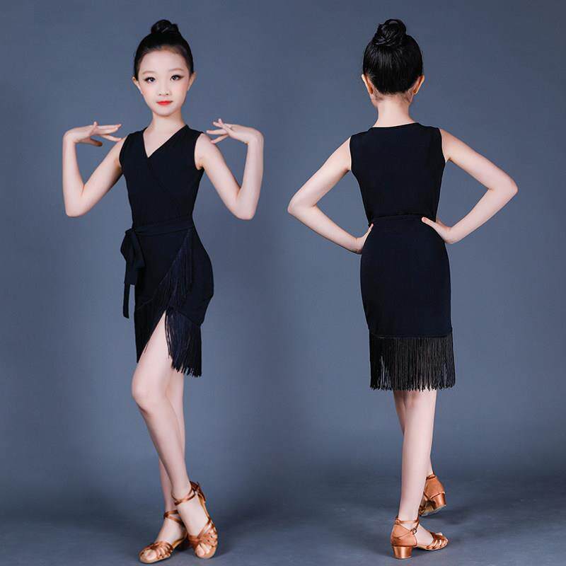 儿童拉丁舞服女童练功服幼儿比赛舞蹈裙夏流苏新款规定拉丁演出服