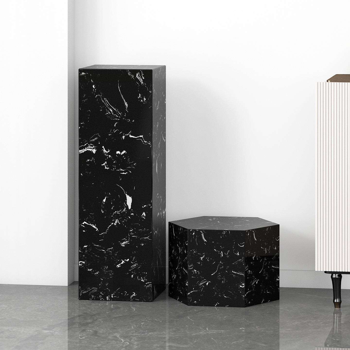 合成石黑白根大理石雕塑台底座现代电视柜旁花架客厅落地基座摆件