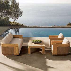 高端户编绳腐沙发179庭院室休闲外柚木藤编沙发花园防防晒外户外