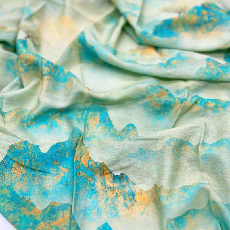 千里江山图彷天丝麻布料新中式中国风汉服旗袍裙子服装面料diy布,居家布艺,海绵垫/布料/面料/手工diy,淘宝优惠券,粉丝福利购,淘宝优惠卷