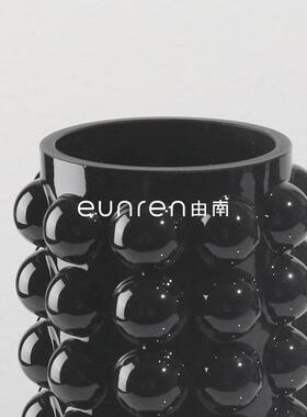 简约现代玻楼璃黑色波点花间器客厅桌面KHF处软装插花瓶样板房售