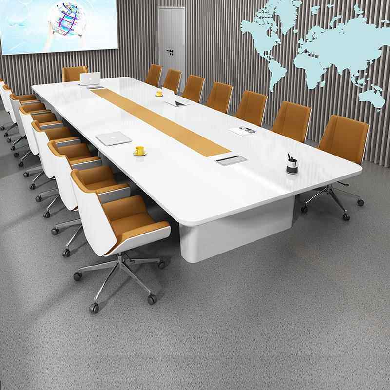 烤漆会议桌简约现代时尚长条桌个性会议室长方形接待桌椅组合白色