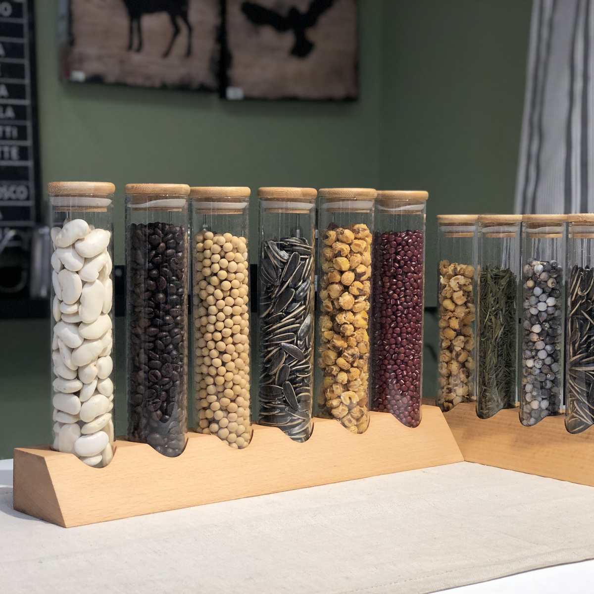 咖啡豆密封罐 吧台摆设茶叶展示罐 榉木玻璃试管展示架干果储物罐