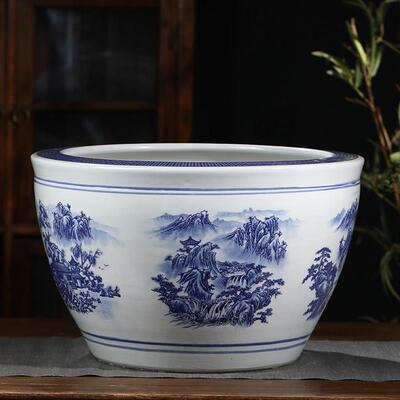 新款庭院大缸景镇德青花瓷缸金鱼缸荷花碗睡莲莲盆乌龟缸酒店水甲