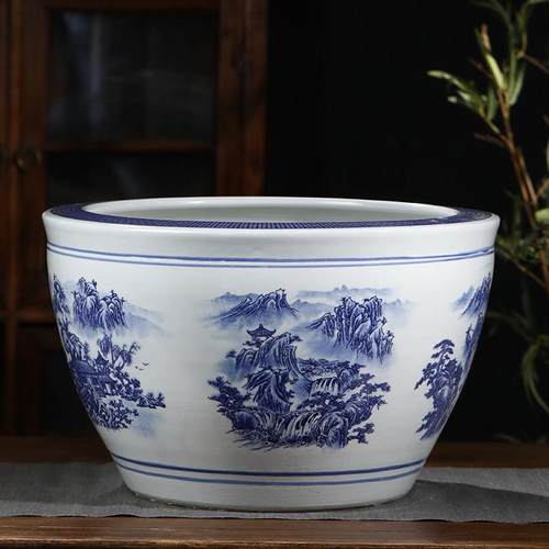 新款庭院大缸景镇德青花瓷缸金鱼缸荷花碗睡莲莲盆乌龟缸酒店水甲