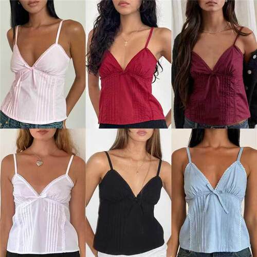 Women's Casual Bow Cami Tank Tops Summer Sleeveless V