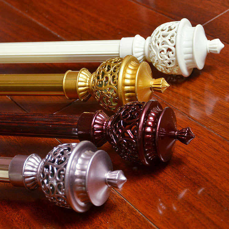 工程加厚铝合金高档窗帘杆罗马单杆双杆窗帘轨道伸缩杆装饰头北欧