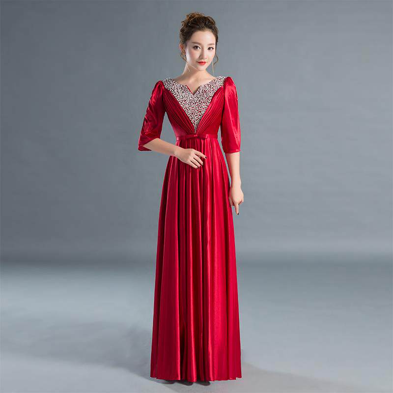 高档合合唱团演出服装成老年女子新春长裙中年唱团长礼宴晚服定制