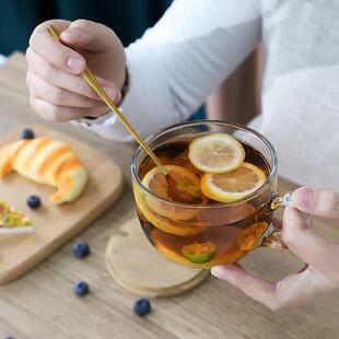 茶色玻璃杯琥珀色燕麦早餐杯子家用水杯大容量带盖勺咖啡耐热牛奶