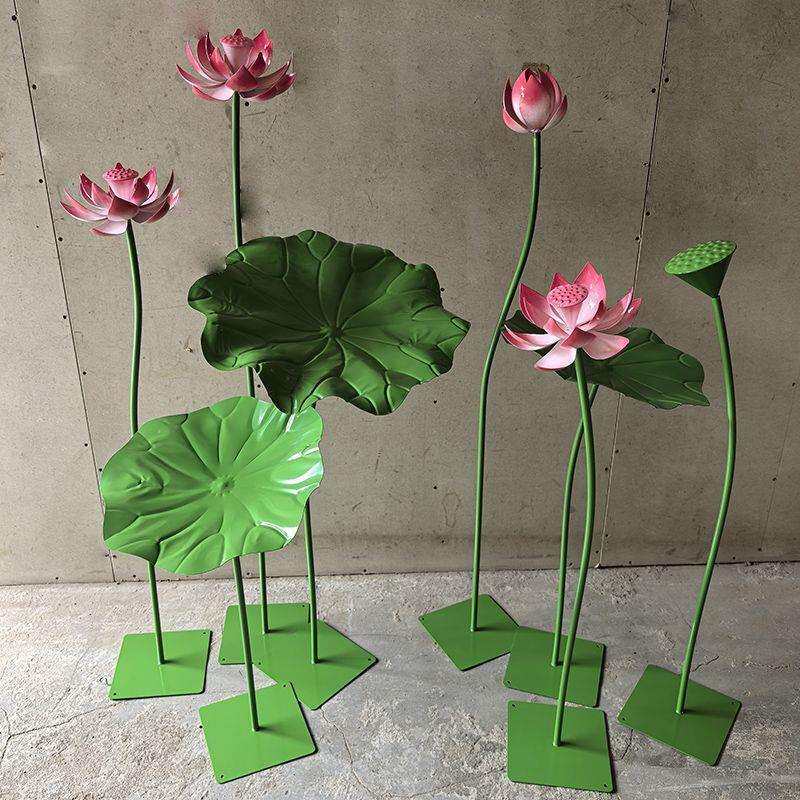 户外水景仿真装饰摆件新款绿色铁艺莲叶荷花庭院水池荷叶彩色布置