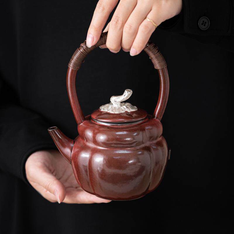 柿红釉日柿红煮釉日式炭炉明煮火茶装窑变炭烧室内围炉茶壶家套用