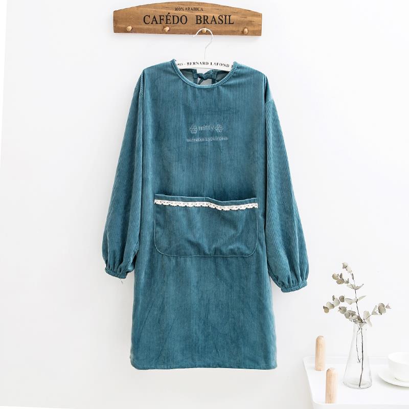 正品围裙灯芯工绒罩衣大人家厨女士长袖外套房时尚作服可爱用日系