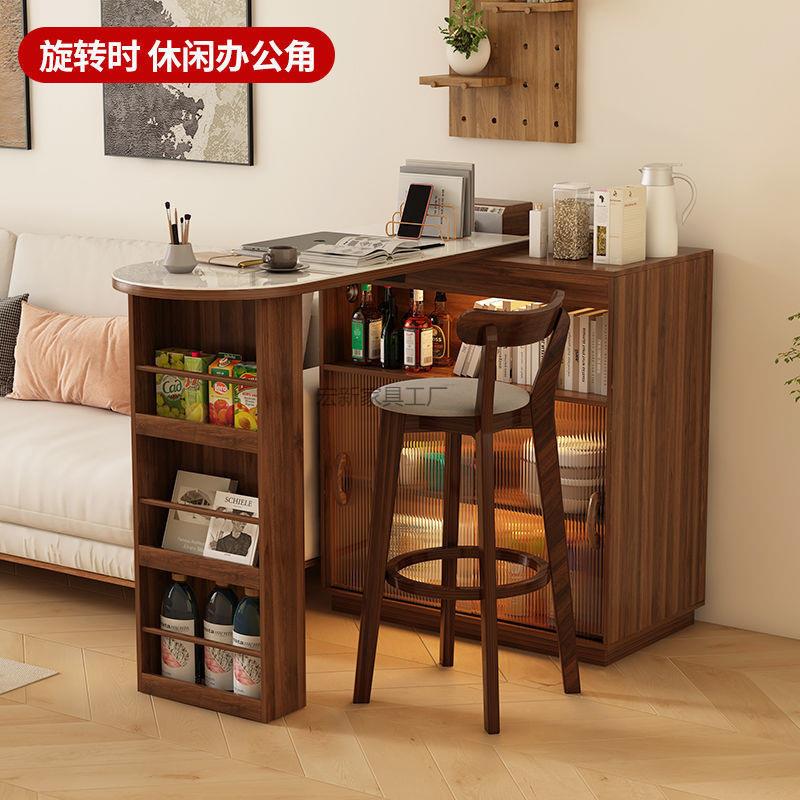 Hx1家用吧台桌可伸缩客厅岩板纹餐边柜隔断一体小户型中岛台储物
