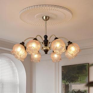 现代复古中古客厅餐厅吊灯轻奢唯美实木吊灯 吊灯美式 新款 花朵法式