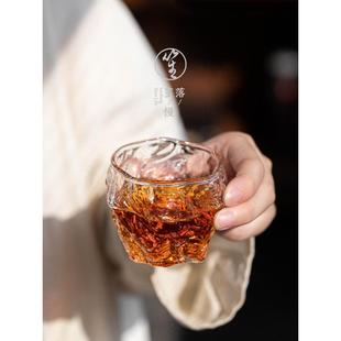 落笙玻璃小茶杯主人杯单杯加厚日式品茗杯个人专用手工树纹喝茶杯