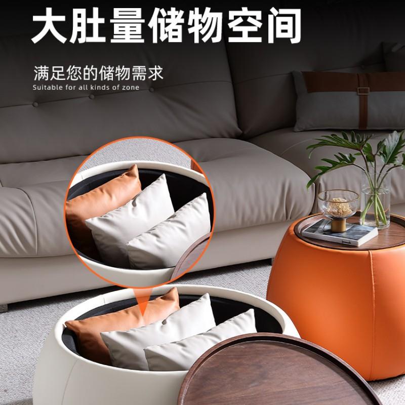 轻奢简约马鞍皮储物茶几客XUS形型厅家用小户奶风现代圆茶油桌组