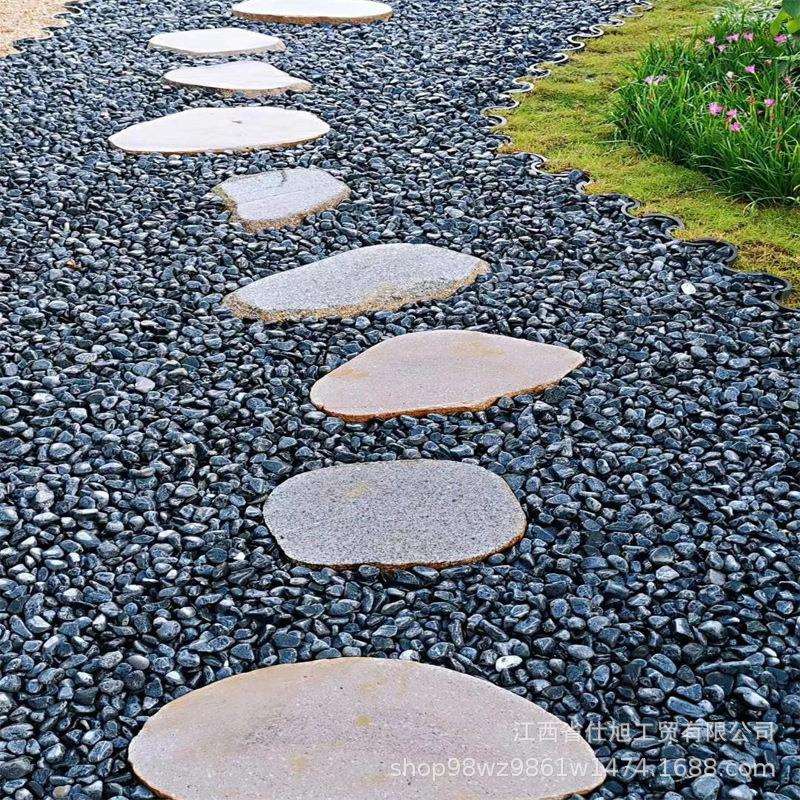 黑色石头水洗石深灰色砾石石子庭院颗粒造景铺路枯山水花园碎米石