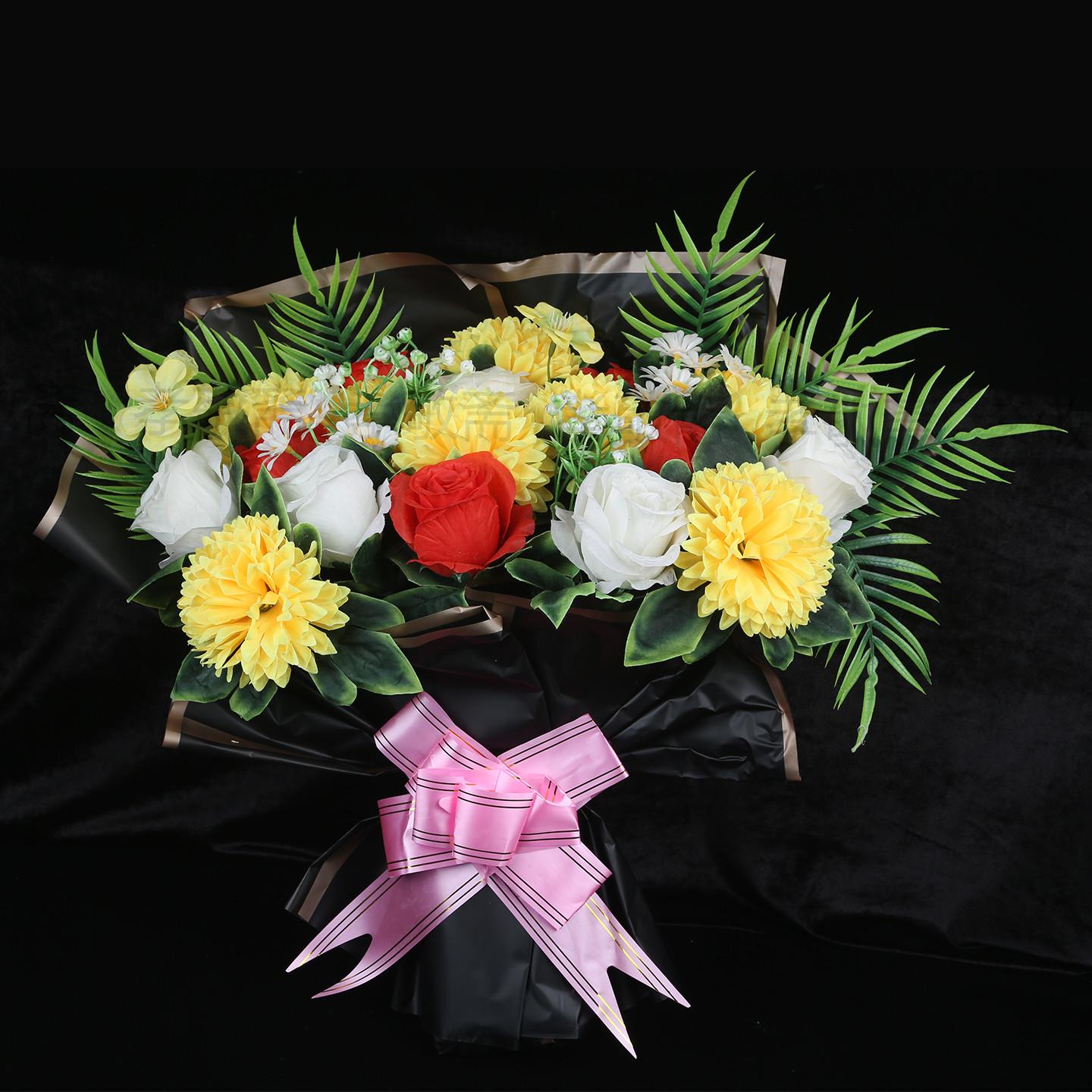 清明扫墓祭祀追悼奠仪手捧花大红花拉花花圈墓地摆放绢花仿真花束图片