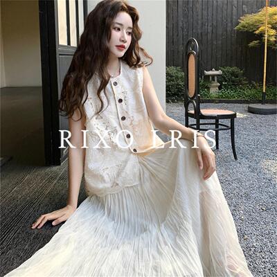 RIXO LRIS法式高级感无袖蕾丝上衣套装女夏名媛流行半身裙两件套
