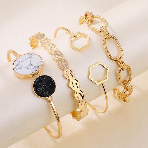 Punk Metal Marble Geometric Bracelet Set Women