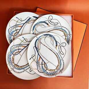 排4权XUN杖系列骨牛白色贴花浅盘高档酒店餐厅盘工厂8寸盘件礼