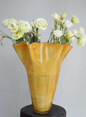 中古手工制作玻璃花瓶欧式水墨晕彩白菜瓶设计感水培插花花器装饰