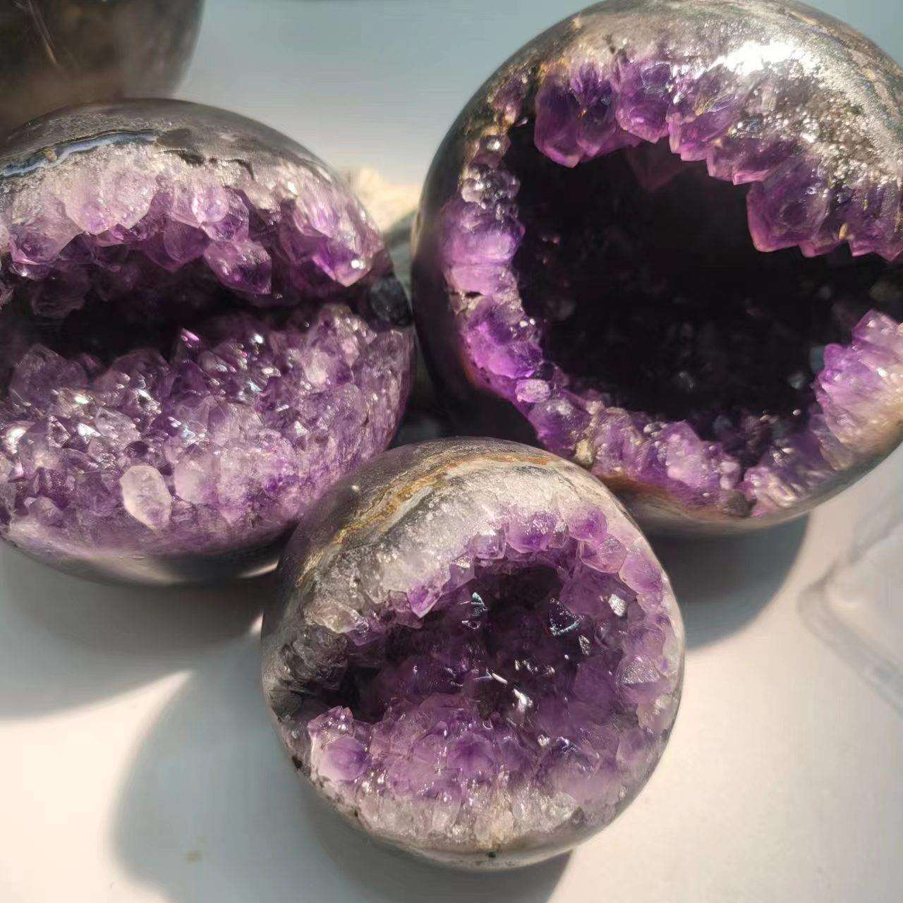 厂家天然乌拉圭紫晶簇开口笑紫晶洞聚宝盆钱袋子家居办公摆件