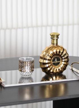 极简轻奢力透明亚克桌环金属把双手托NBP盘摆件样板间面收纳盘装