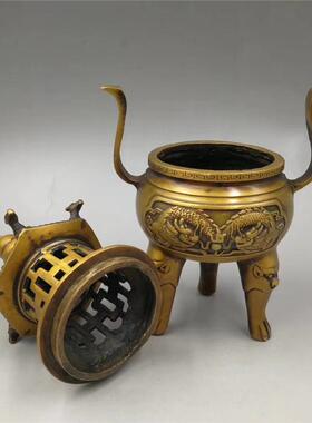 古玩杂项仿古做旧黄铜塔炉摆件家居办公室金属工艺品塔炉香熏炉