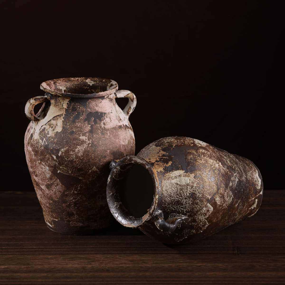 高档土陶复古做旧干花多肉植物高温陶罐坛子粗陶瓷花盆花瓶插花器,家居饰品,仿真花/假花,淘宝优惠券,粉丝福利购,淘宝优惠卷