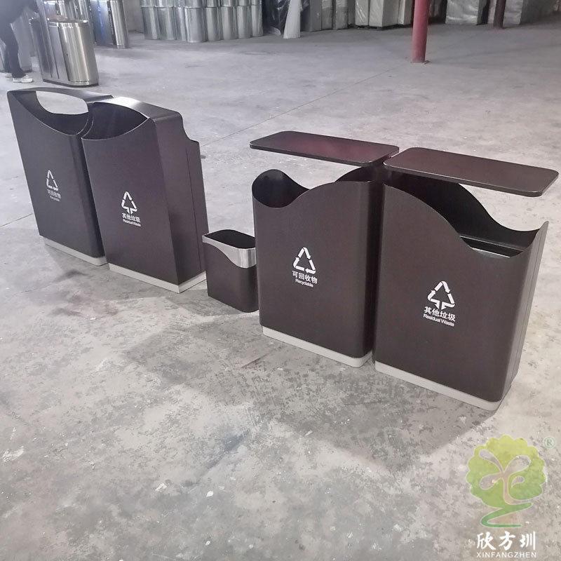 室内户外商用环卫套装不锈钢分类垃圾桶黑色喷粉家用金属果皮箱