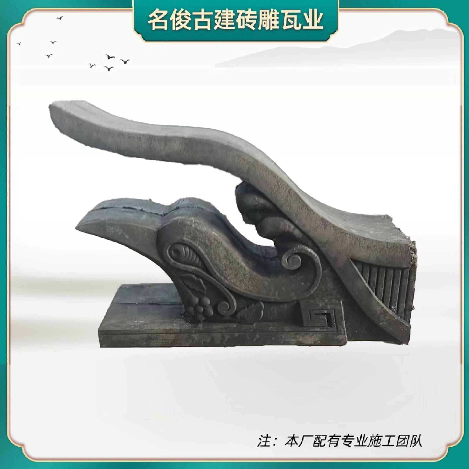 中式建筑徽派构件仿古青瓦围墙帽屋顶脊瓦翘角窗套线门套线包施工