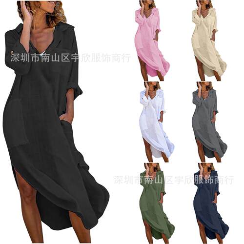 Split breathable shirt cotton linen long lining skirt for