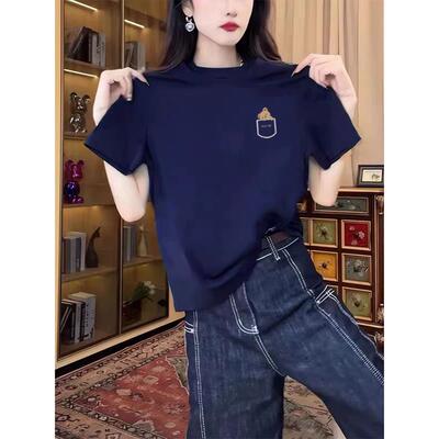 夏季小众右肩短袖t恤2026年女性新时尚百搭海蓝夏季流行趋势0412k