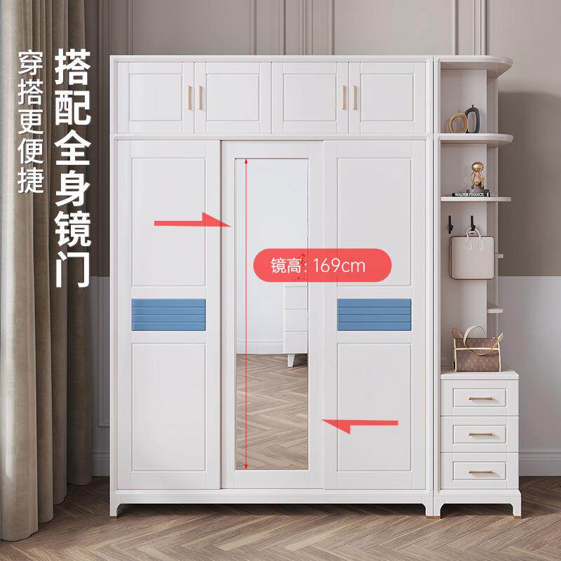 实衣柜三门木家用626推拉移门纳衣橱带约全身镜现代简轻奢收卧室