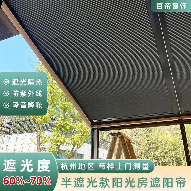 玻璃房阳光房遮阳帘免打孔遮阳帘顶棚隔热窗帘全遮光窗蜂巢帘电动