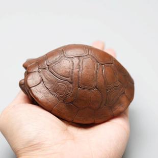 素石时光宜兴砂宠手工 正品 龟紫摆件功夫茶茶具可件养手把福寿龟