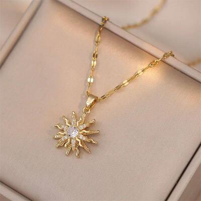 Rotating Flower Pendant Stainless Steel Chains Necklaces For