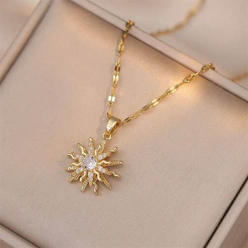 Rotating Flower Pendant Stainless Steel Chains Necklaces For