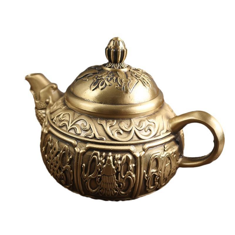 黄铜鱼嘴茶壶办公室客厅茶桌茶具纯铜摆件创意金属工艺品铜制品