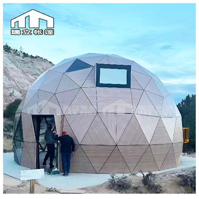 domegeodesic球形玻璃帐篷酒店民宿顶部透光窗室内明亮星空帐篷
