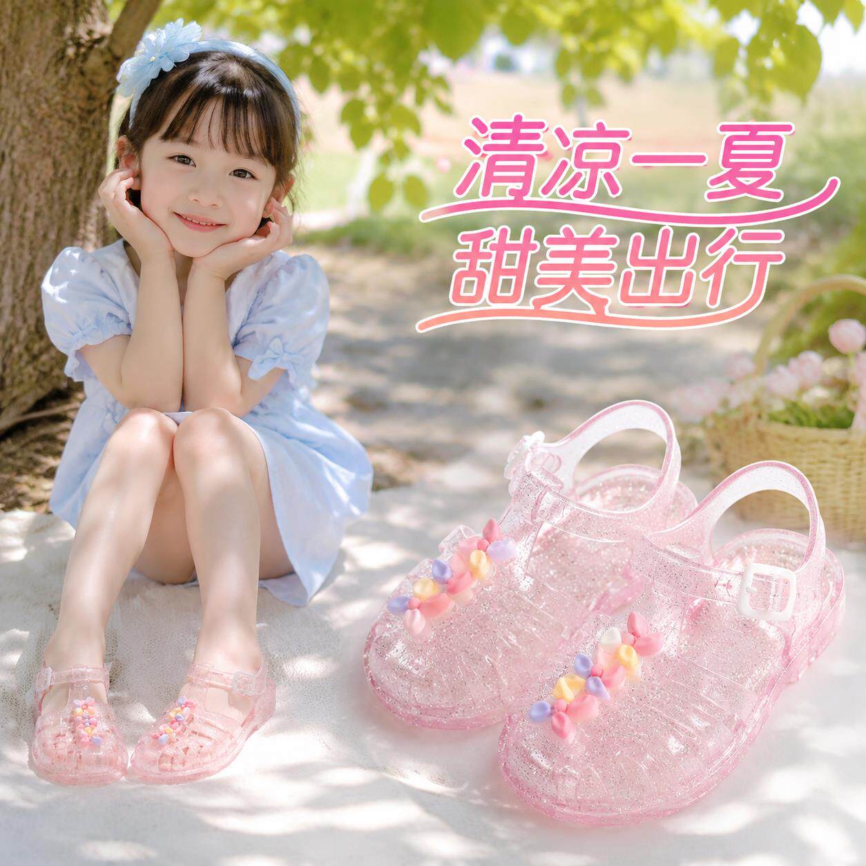 凉鞋女款夏季女童果冻鞋中大童巨好看的2026款超火可爱包头水晶鞋图片