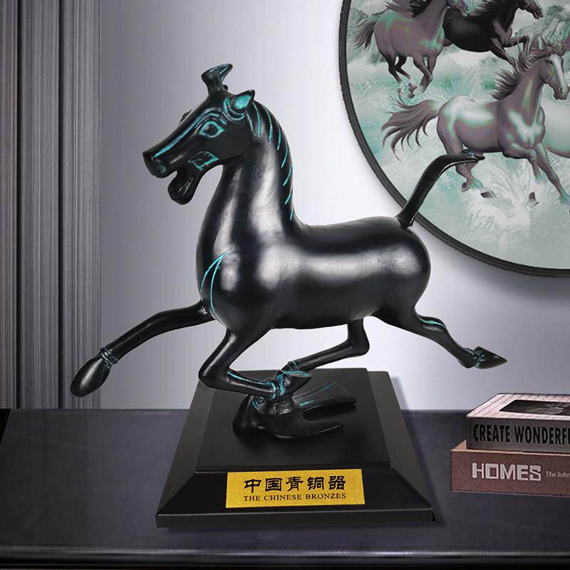 马飞燕件房招财UAY纯铜马彷古青踏铜器摆铜奔马中式书古玩古董博